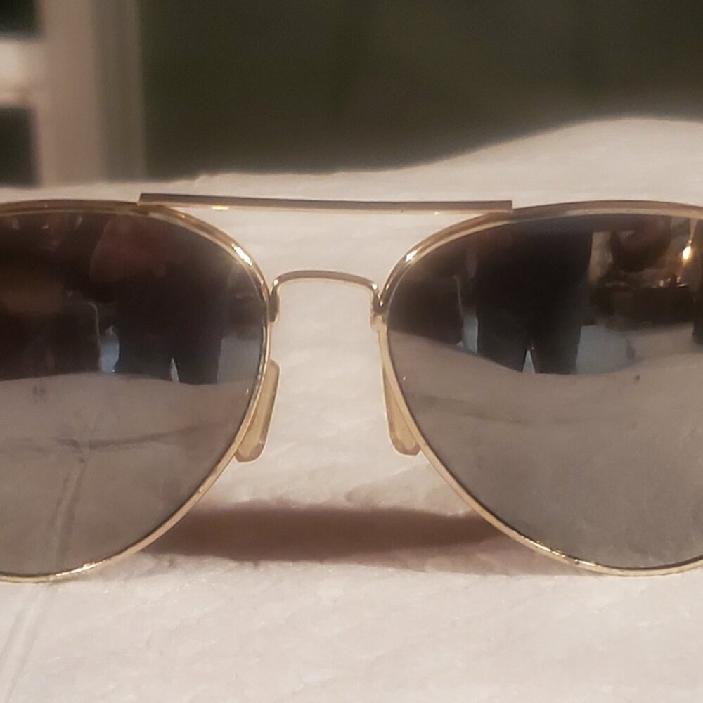 Vintage AVIATOR SUNGLASSES (Gold Frame w/ Mirrored Glass Lenses-80’s) Unbranded